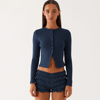 R&B | Einfarbige schmal geschnittene lange Strickjacke
