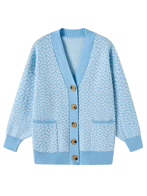R&B | Strickjacke mit geometrischem Muster und Knopfleiste