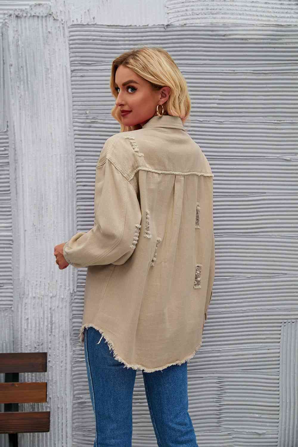 R&B | Zerrissene Rohsaum-Denimjacke