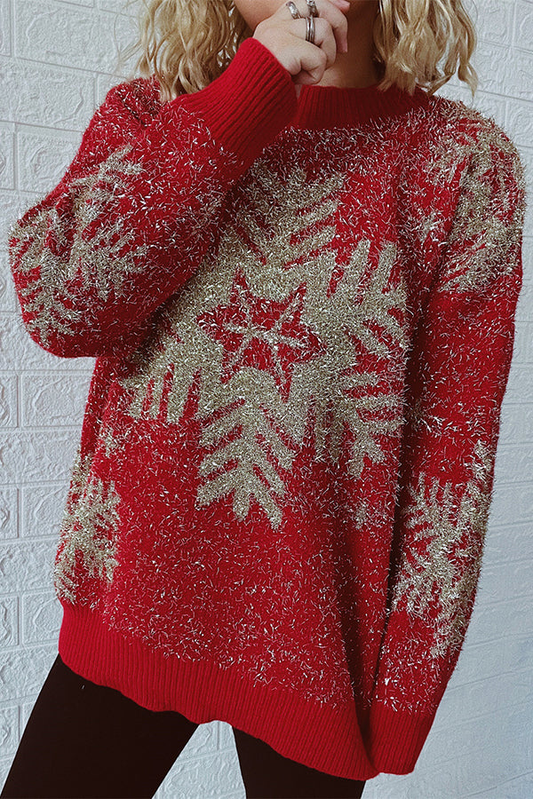 R&B | Weihnachtsmuster Gestrickter Rundhalsausschnitt Langarmpullover