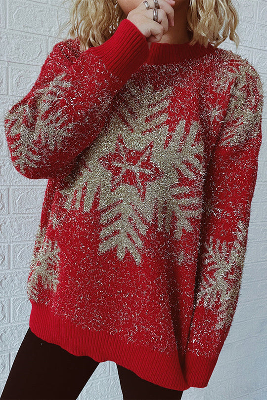 R&B | Weihnachtsmuster Gestrickter Rundhalsausschnitt Langarmpullover