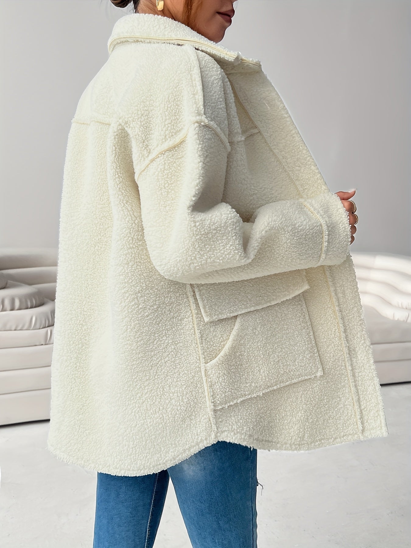 R&B | Gemütlicher Plys-jacke mit Knöpfen Polyester Komfortabel und Stilvoll