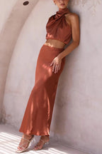 R&B | Solch Eine Stimmung Hochgeschlossene Satin Drapiert Maxirock Set
