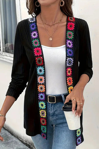 R&B | Strickjacke mit Blumenrand und langen Ärmeln