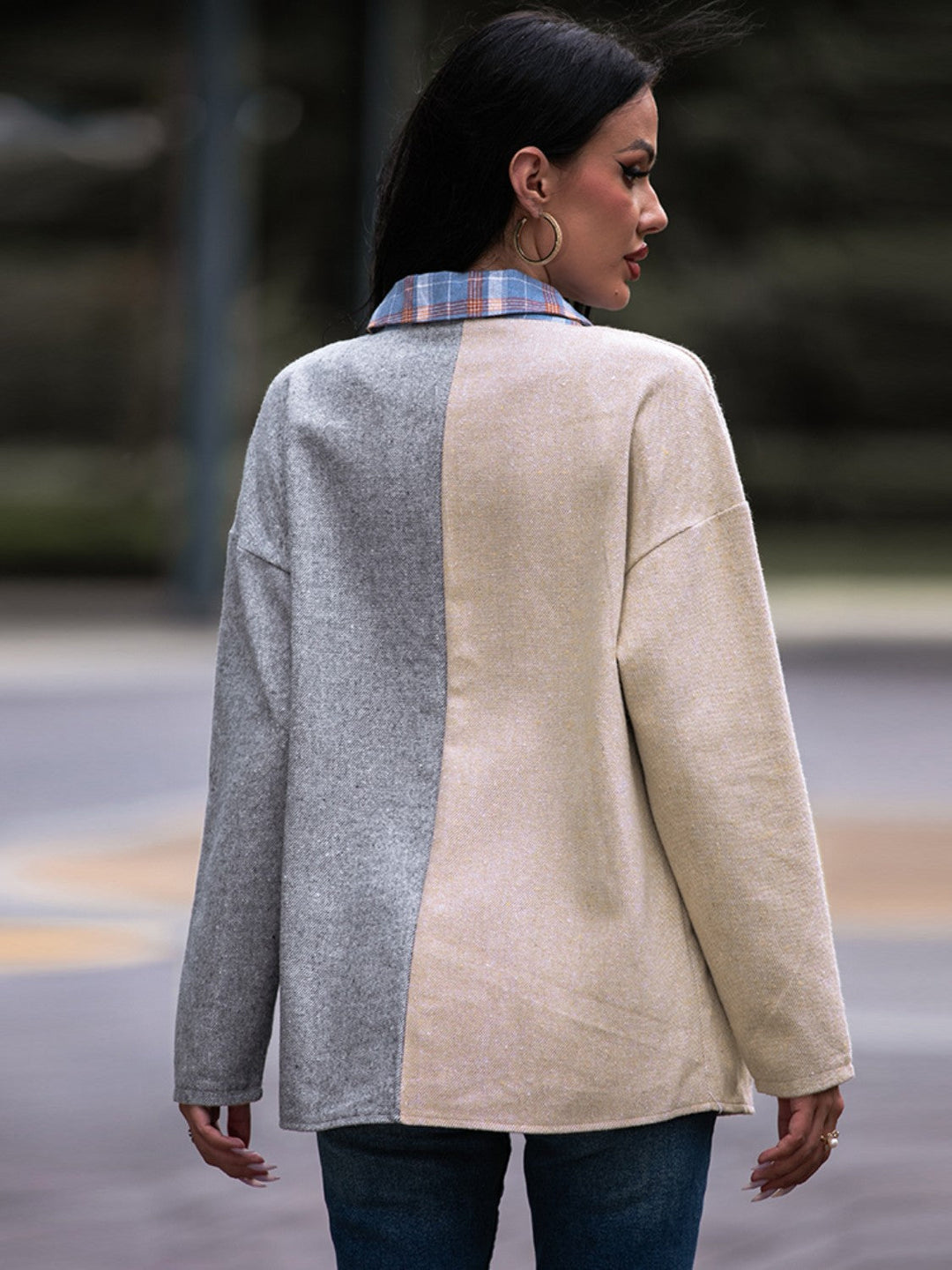 R&B | Karo Kontrast Drop Shoulder Shacket