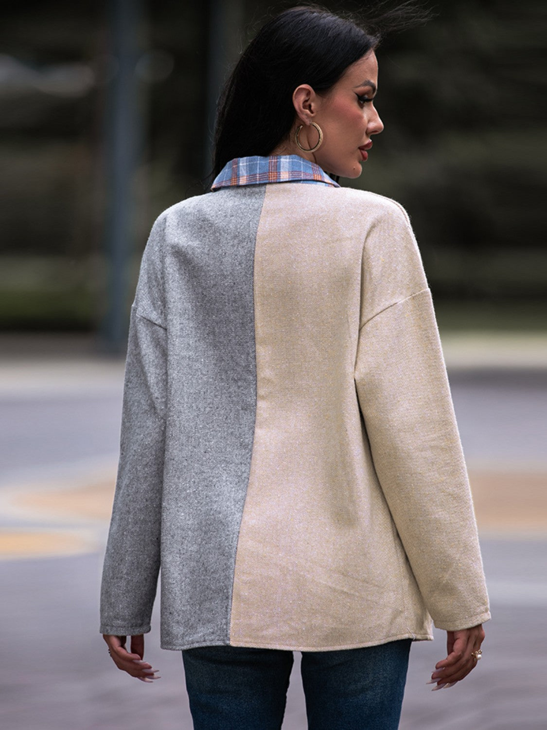 R&B | Karo Kontrast Drop Shoulder Shacket