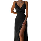 R&B | Kleid mit Hosenträgern und V-Ausschnitt mit geteiltem Print