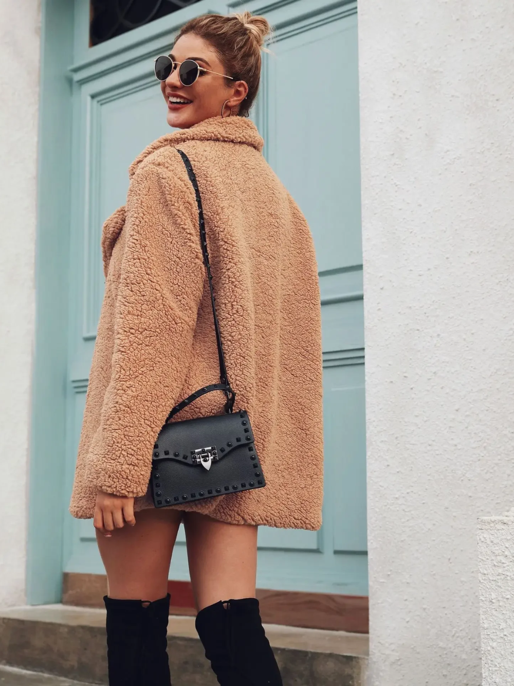 R&B | Teddy Plüsch Kurzmantel mit Reverskragen für Damen