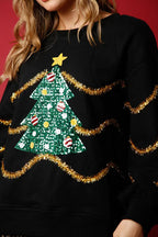 R&B | Weihnachtsbaum Pailletten Langarm Lockeres Sweatshirt