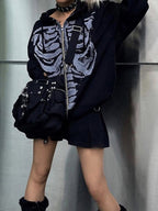 R&B | Schwarze Oversized Hoodie mit Skelettdruck