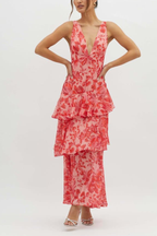 R&B | Träger-Rücken Rüschens Maxi Kleid