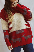 R&B | Weihnachtsmuster Gestrickter Rundhalsausschnitt Langarmpullover