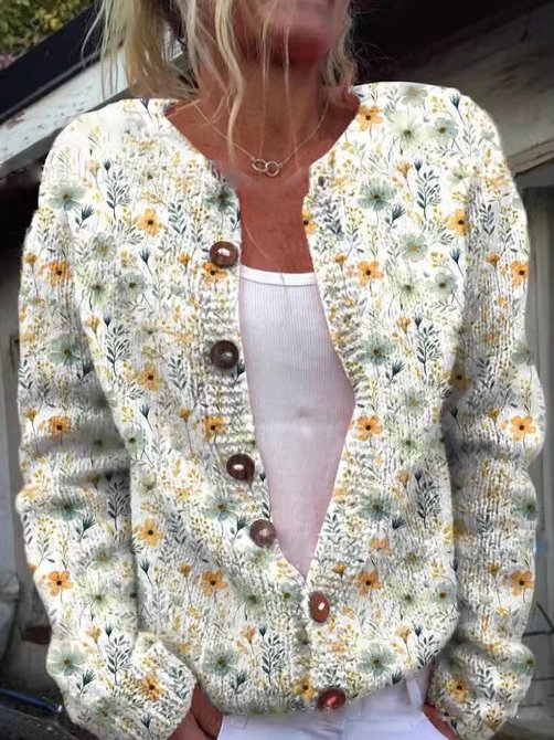 R&B | Weiche Strickjacke mit Blütenstickerei