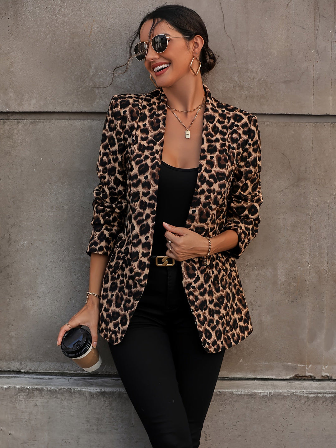 R&B | Eleganter Business Langblazer mit Leopardenmuster für alle Jahreszeiten
