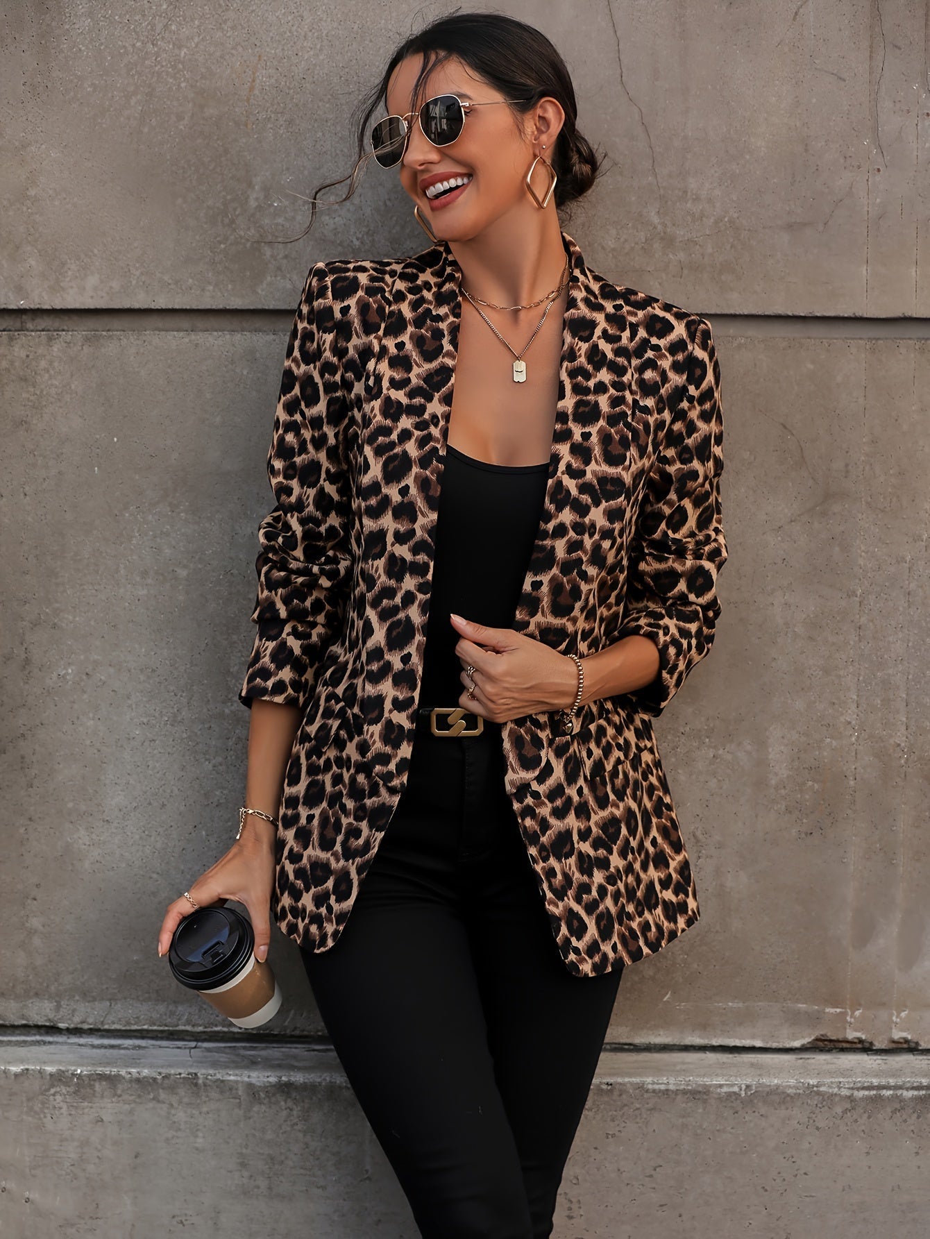 R&B | Eleganter Business Langblazer mit Leopardenmuster für alle Jahreszeiten