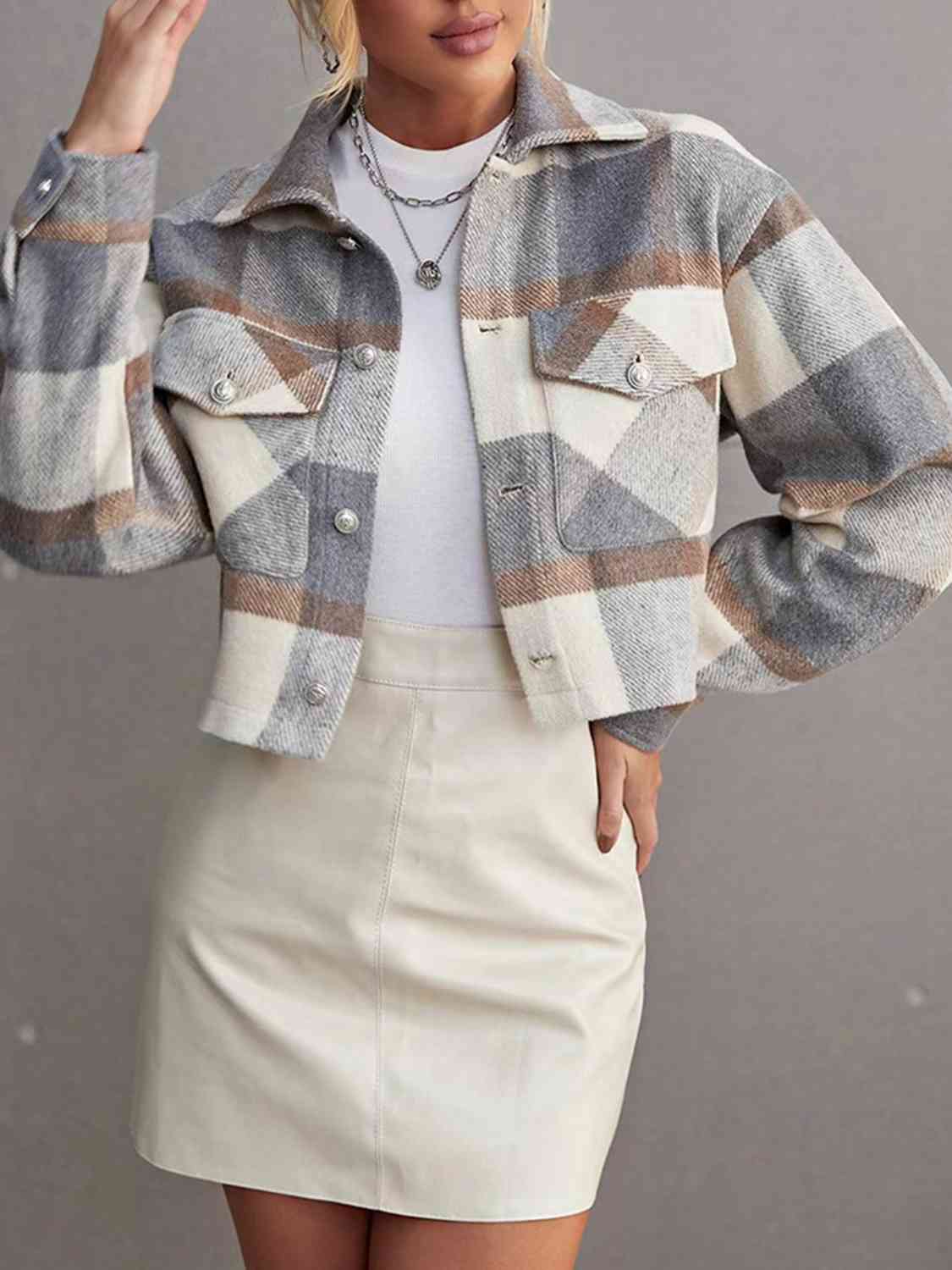 R&B | Karierte Kragenknopf Jacke