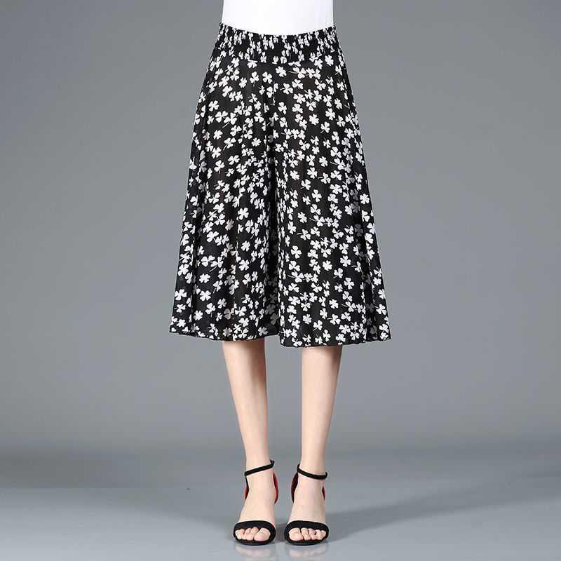 R&B | Damen Chiffon Culottes mit Breiten Beinen und Hoher Elastischer Taille