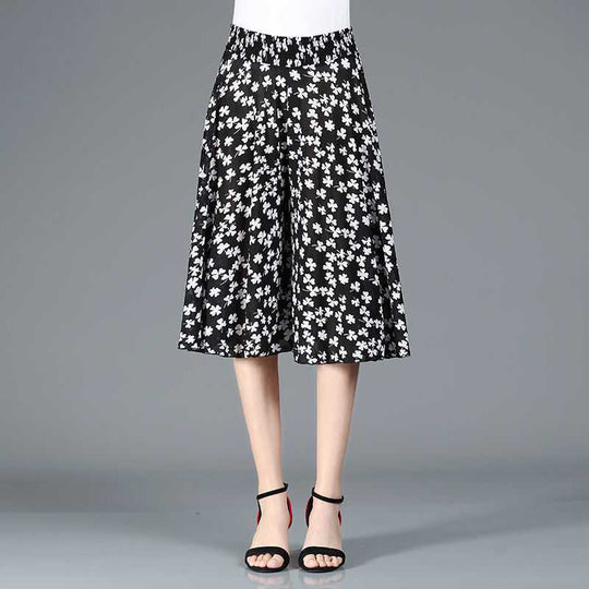 R&B | Damen Chiffon Culottes mit Breiten Beinen und Hoher Elastischer Taille