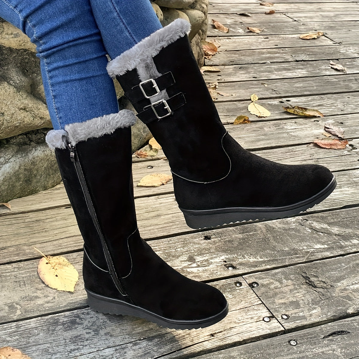R&B | Verstärkte Samt Mittelrohr Schnee Stiefel