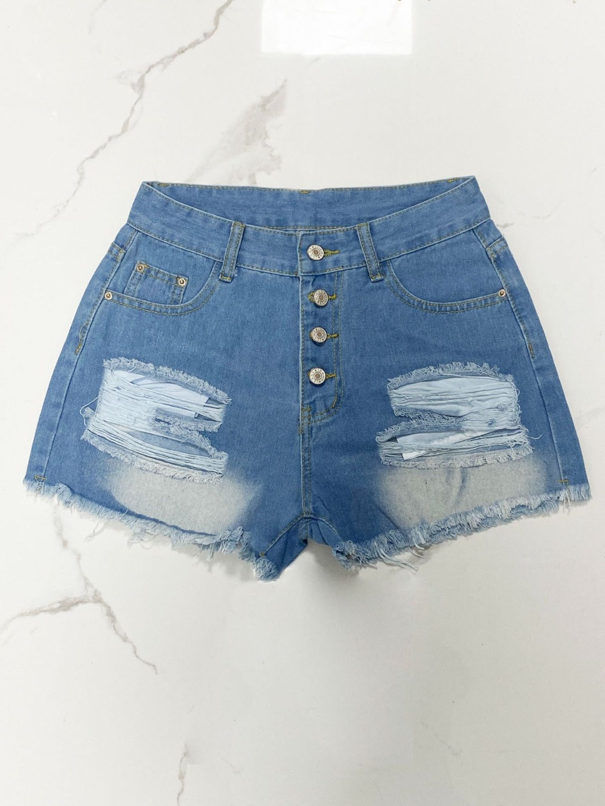 R&B | Zerrissene Denim-Shorts mit hoher Taille und Fransen