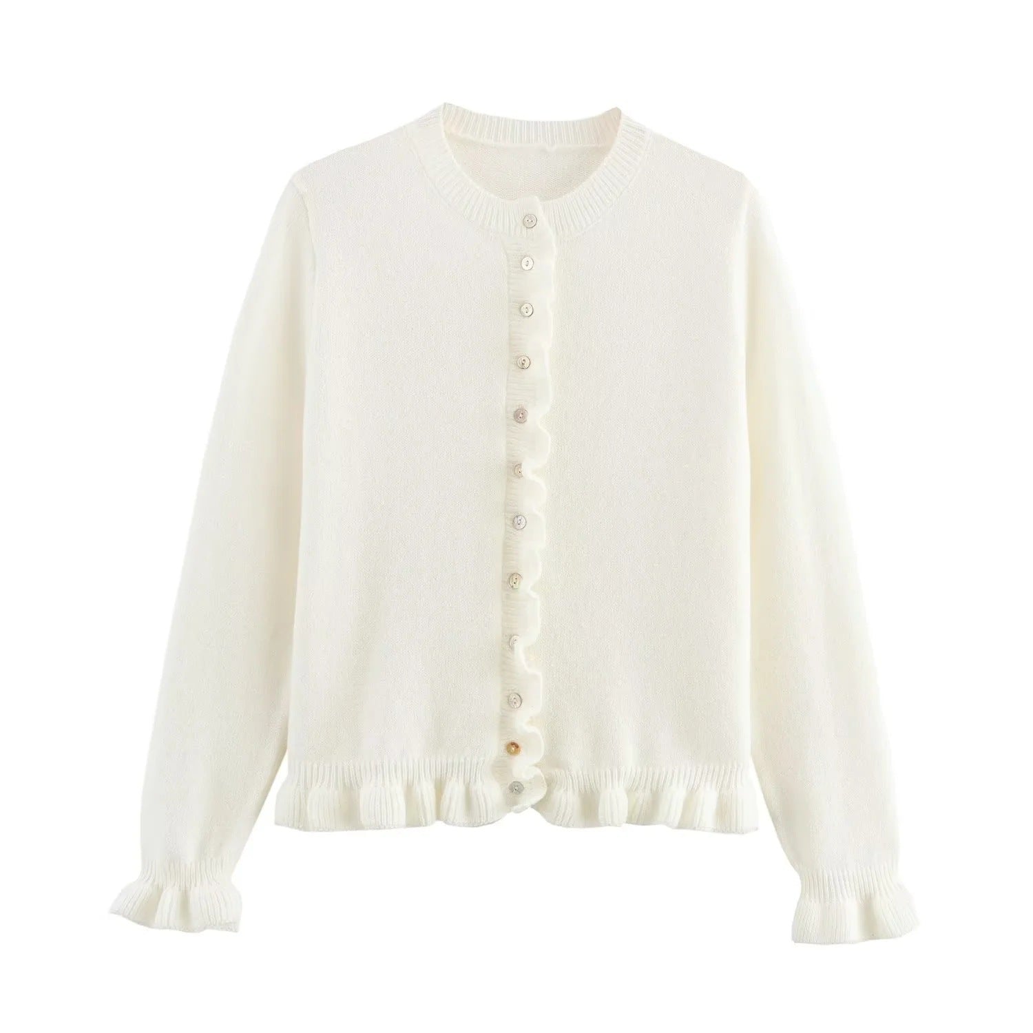 R&B | Rüschen Frauen Cardigan mit Knöpfen, Schickes Schichted Oberteil