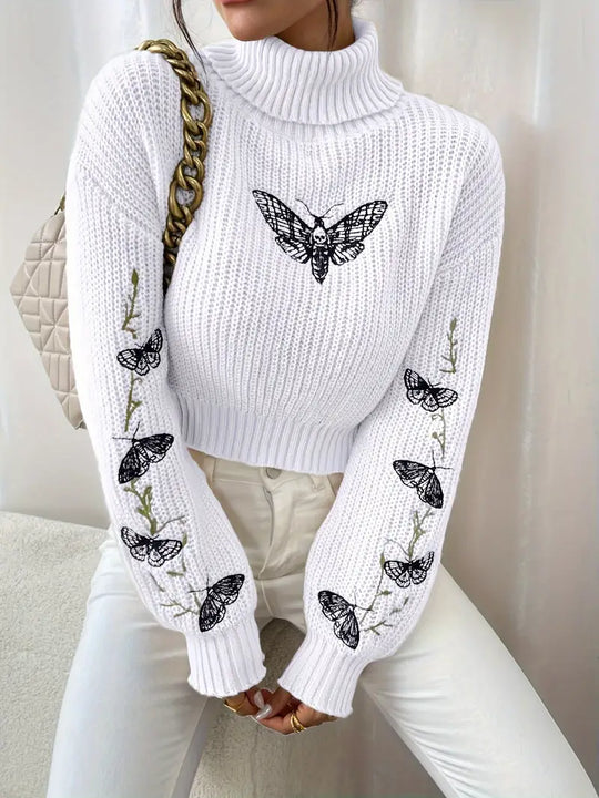 R&B | Sweater mit Schmetterlingsmuster und hohem Kragen - Elegante Damenmode
