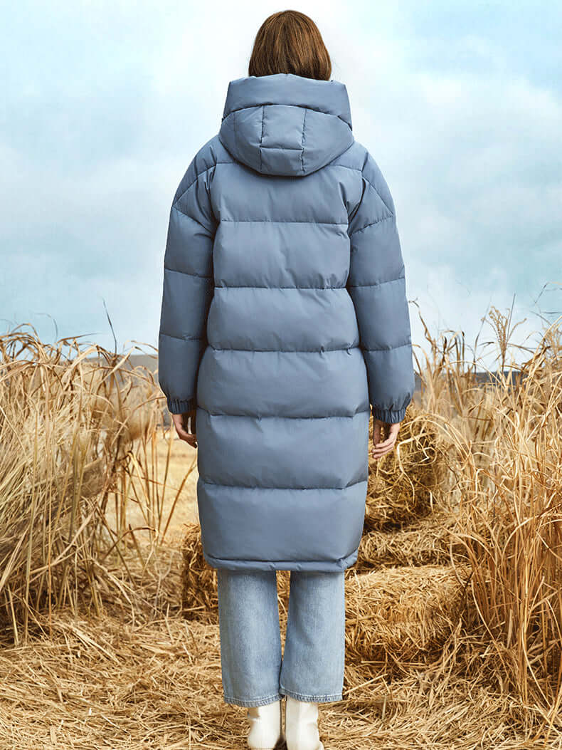 R&B | Damen Lange Winter Pufferjacke mit Kapuze