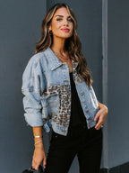 R&B | Jeansjacke mit Leopardenmuster und Rissen