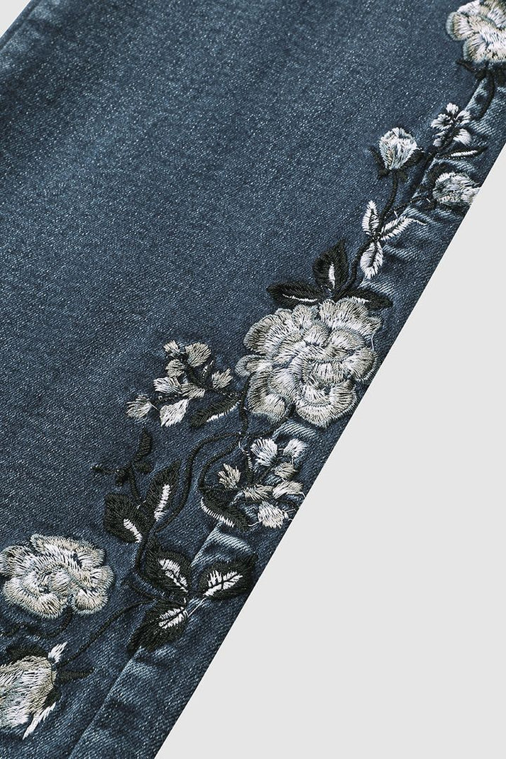 R&B | Mittel Taille Flamingo Bestickte Jeans
