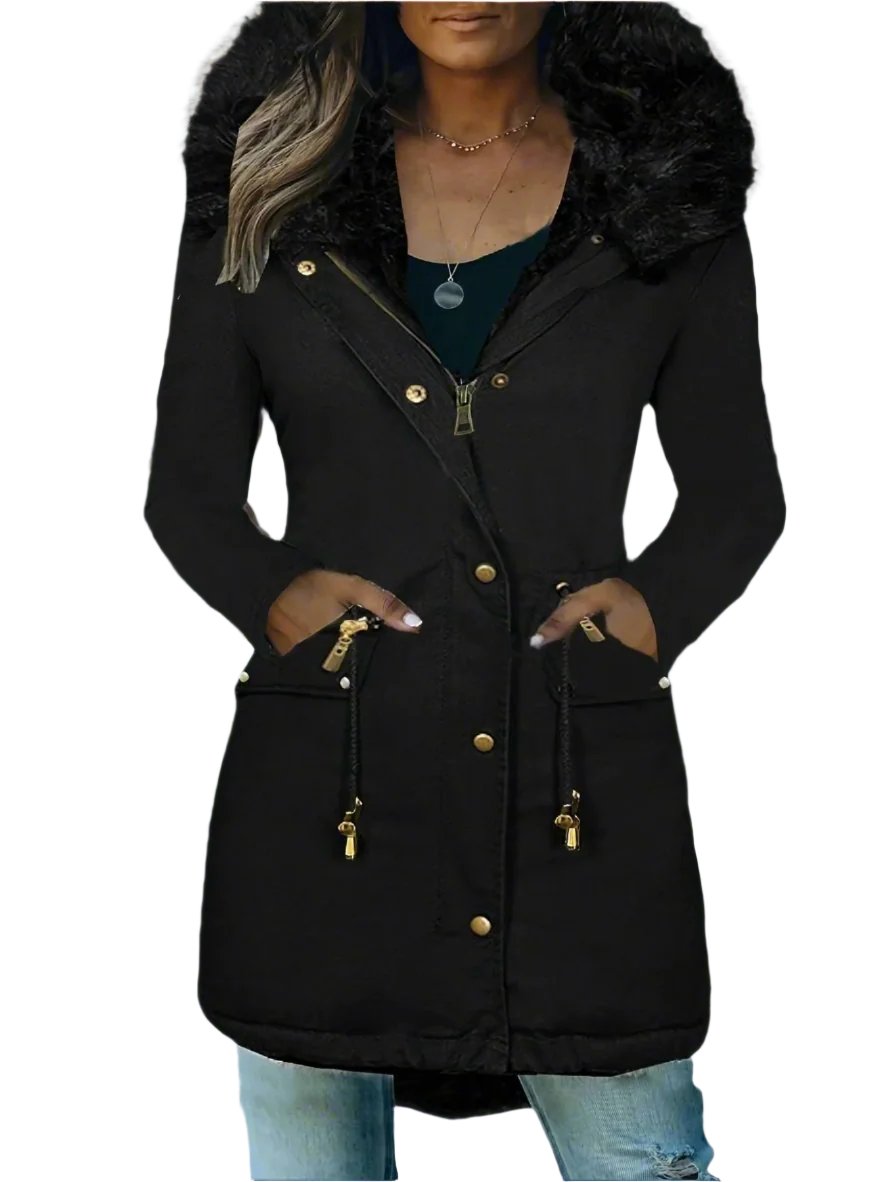 R&B | Pelz Winterjacke für Damen - mit Kapuze und Taschen