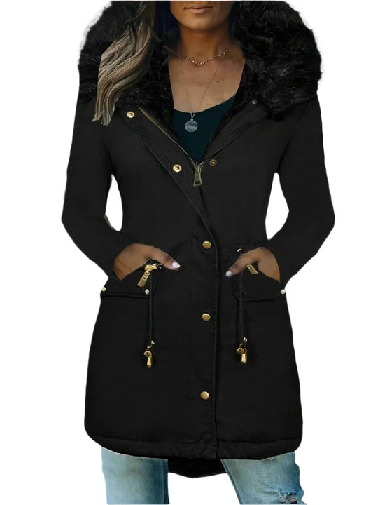 R&B | Pelz Winterjacke für Damen - mit Kapuze und Taschen