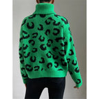 R&B | Lässiger Rollkragen-Strickpullover mit Leopardenmuster