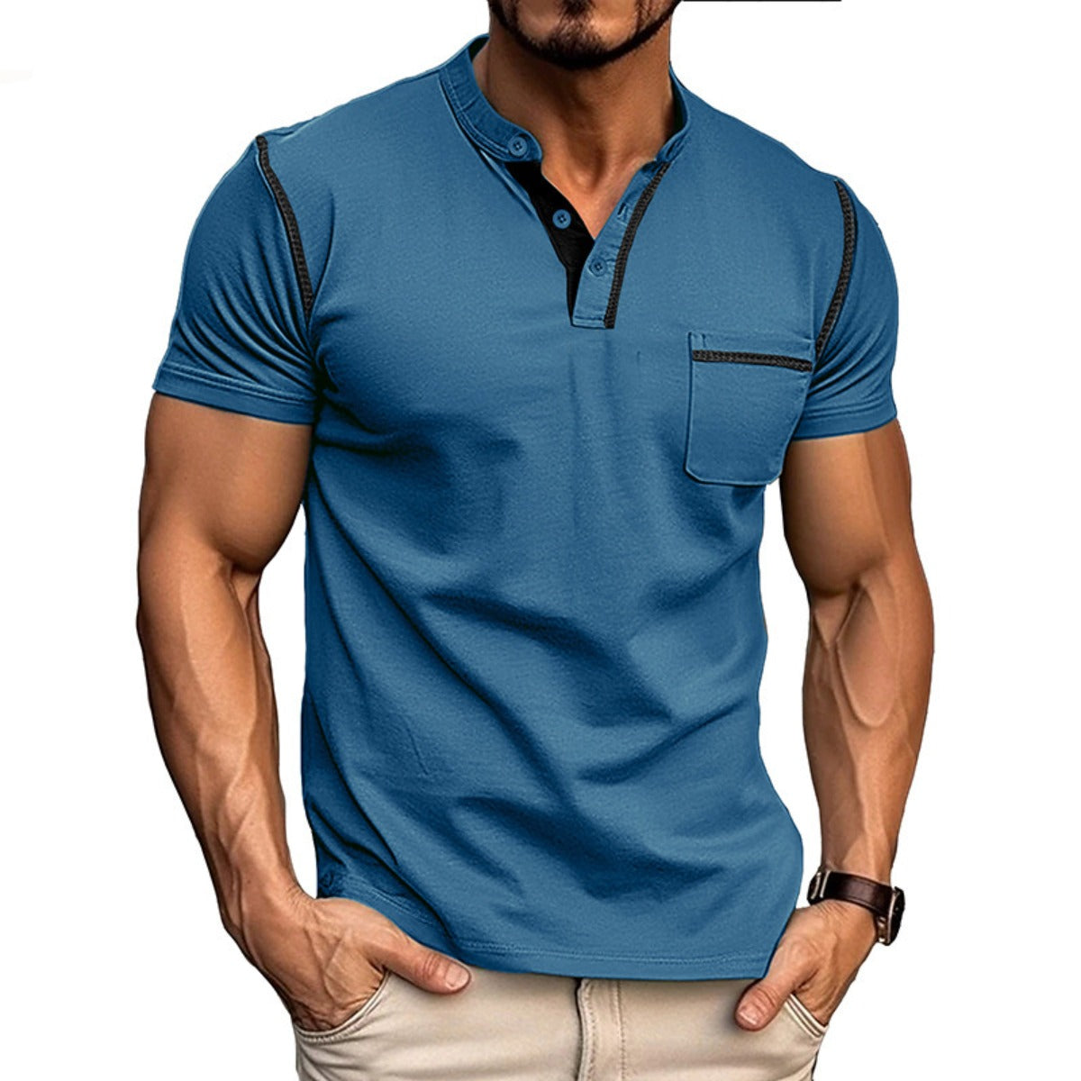 R&B | Kurzärmeliges Henley-Hemd