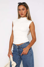 R&B | Semi-Rollkragen einfarbig slim-fit ärmellose Spice Girl Weste