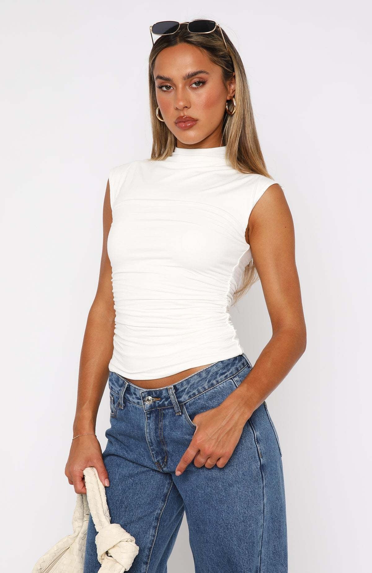 R&B | Semi-Rollkragen einfarbig slim-fit ärmellose Spice Girl Weste