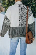 R&B | Leopard Farbblock Knopfleiste Cord Baumwolljacke