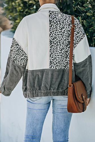 R&B | Leopard Farbblock Knopfleiste Cord Baumwolljacke