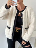 R&B | Kurze Teddyjacke mit Kontrastkanten Polyester Stilvoll und Bequem