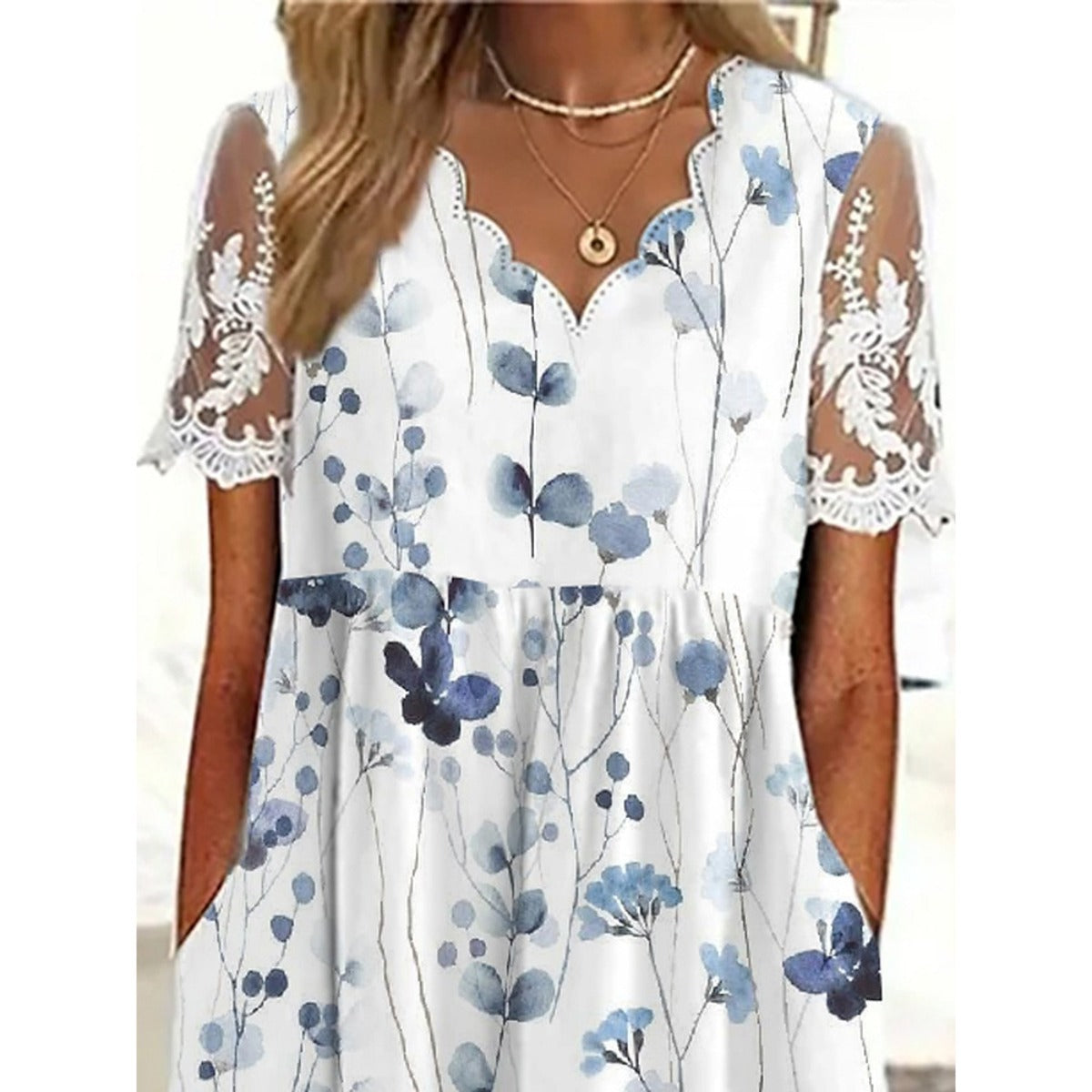 R&B | Pendelkleid mit Blumendruck und V-Ausschnitt