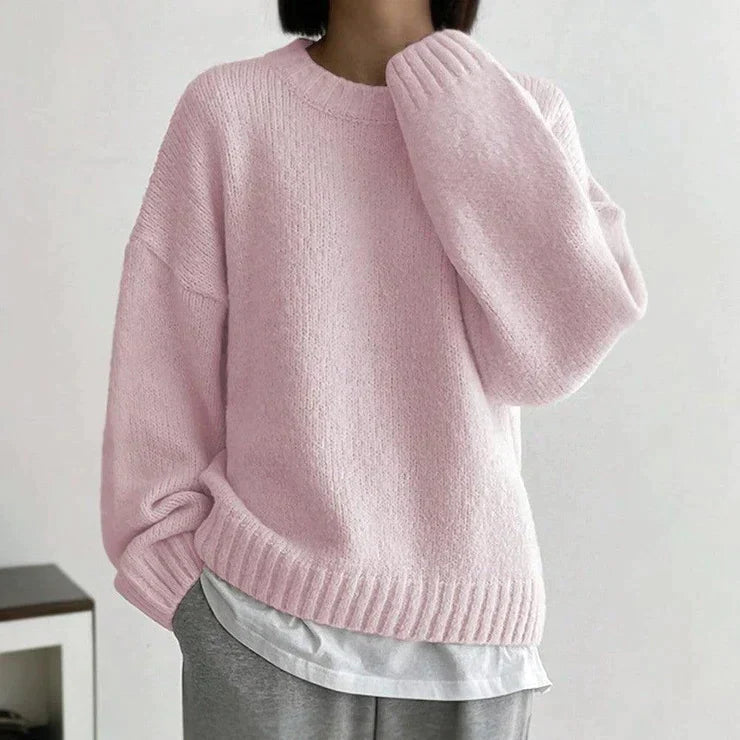 R&B | Pink Einfarbiger Pullover mit Rundhalsausschnitt