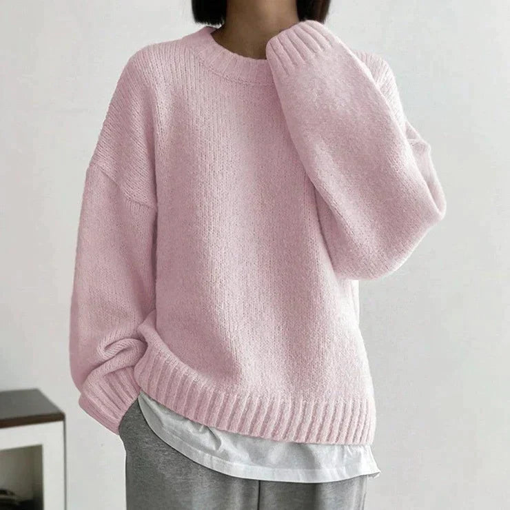 R&B | Pink Einfarbiger Pullover mit Rundhalsausschnitt