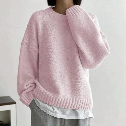 R&B | Pink Einfarbiger Pullover mit Rundhalsausschnitt