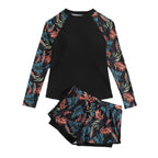 R&B | Langarm Print Spleißen Doppelhose Tankini Badeanzug