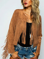 R&B | Offene Jacke mit Fransen Saum Im Wildleder Look