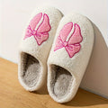 Beige Flauschige Slipper Mit Rosa Schleifenstickerei R&B