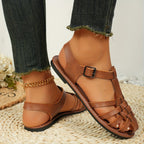 R&B | GewR&Bte Flache Sandalen für Damen Vintage Stil, Geschlossener Zeh, Schnallenverschluss