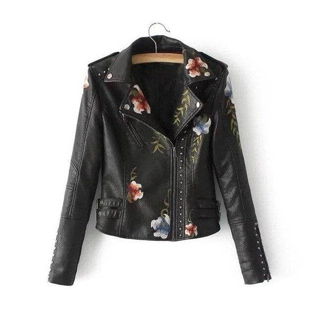 R&B | Damen Blumen PU Lederjacke