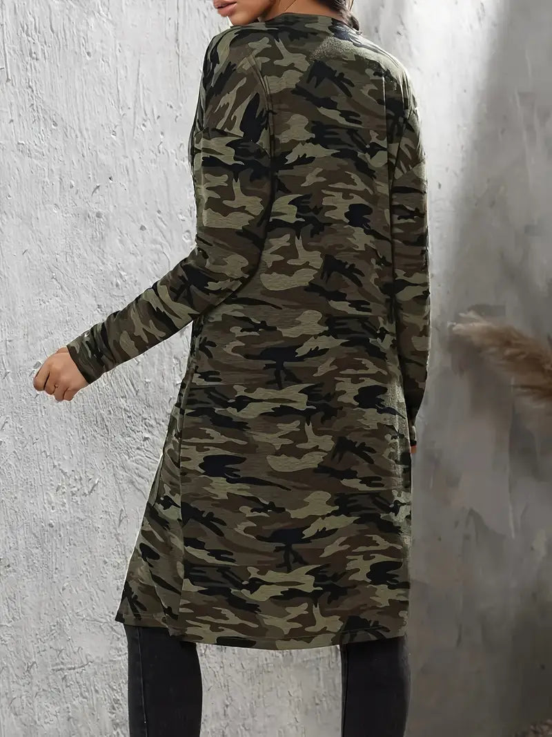 R&B | Lange Camo-Jacke - Lockere Passform aus Baumwollmix mit Taschen für Freizeitkleidung