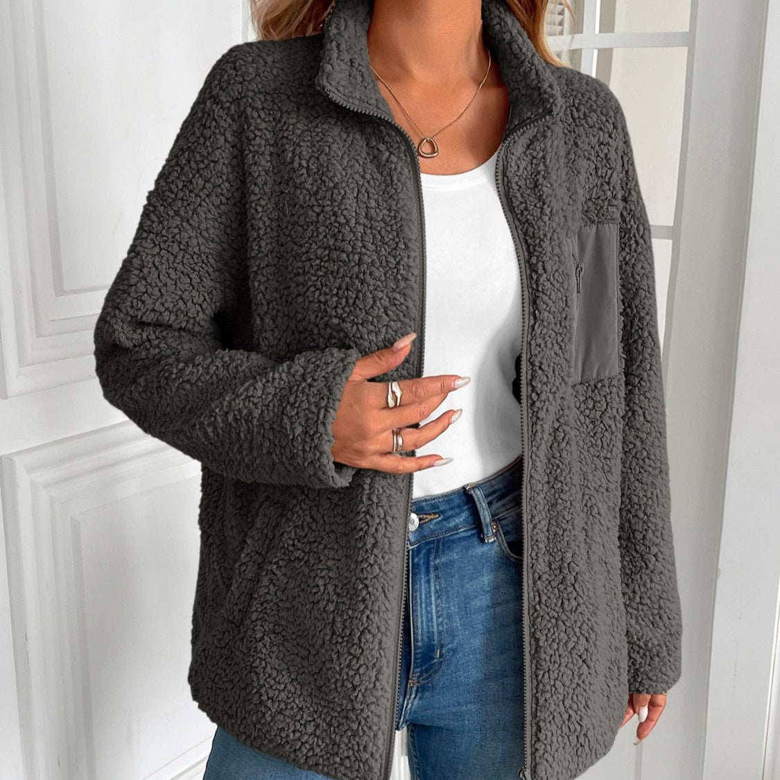 R&B | Lässige Winter Zip-Up Fuzzy Jacke für Damen