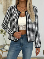 R&B | Offene Vorderseite Hahnentrittmuster Jacke